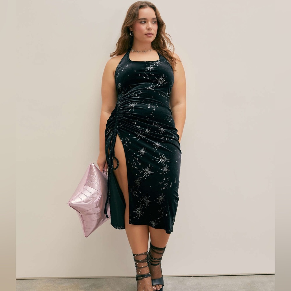 Cider VELVET HALTER DRAWSTRING RUCHED